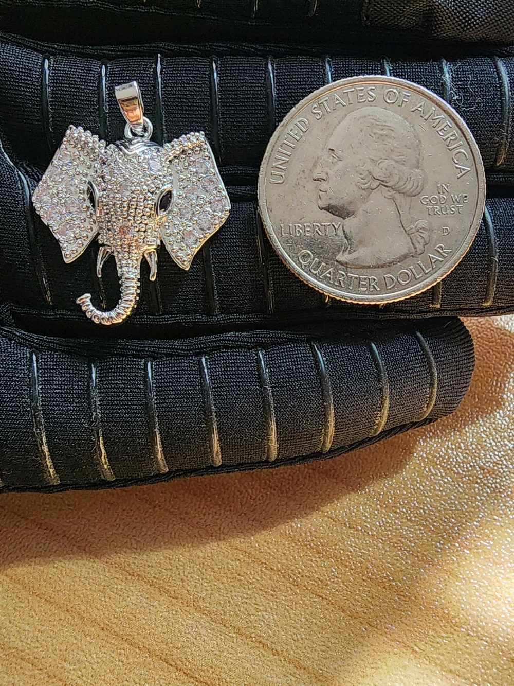 Elephant Head Pendant - Silver Rhinestone Accent